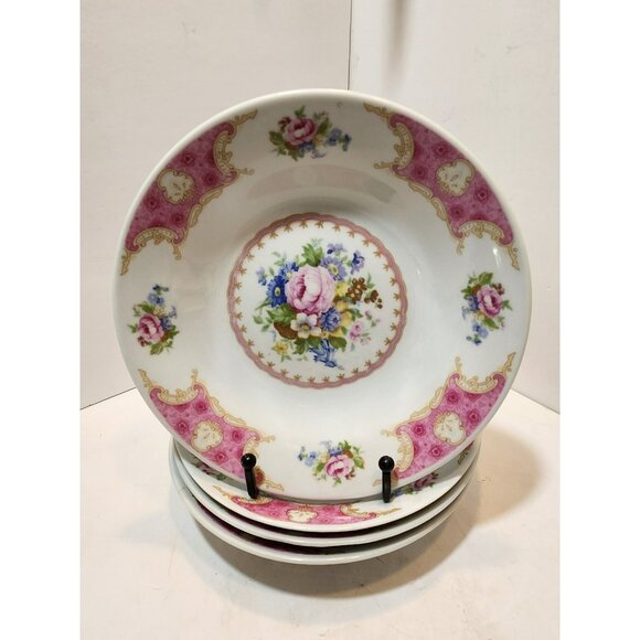 Vtg Fine China Porcelain Floral Spring Garden Coup Soup Bowls Set Of 4 - Picture 1 of 10